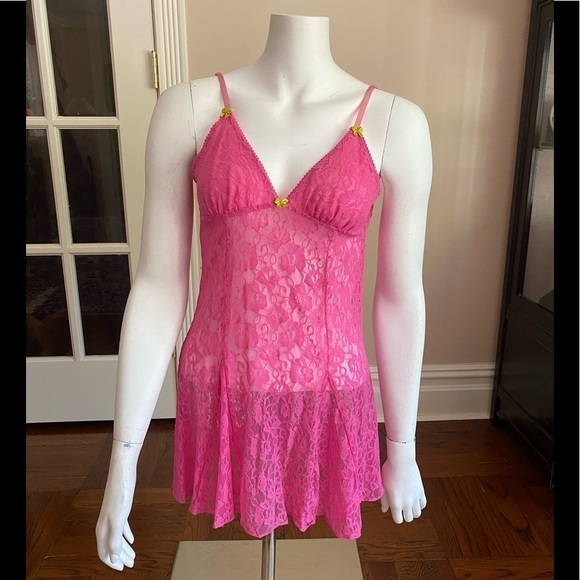 Betsy Johnson Intimates Pink Lace Babydoll Chemise Size Small - Picture 1 of 6